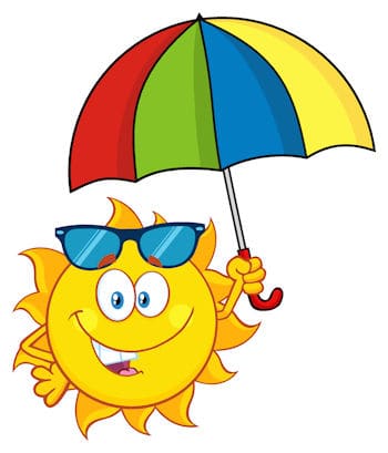 Cartoon Sun Holding an Umbrella Symbolizing Full Shade